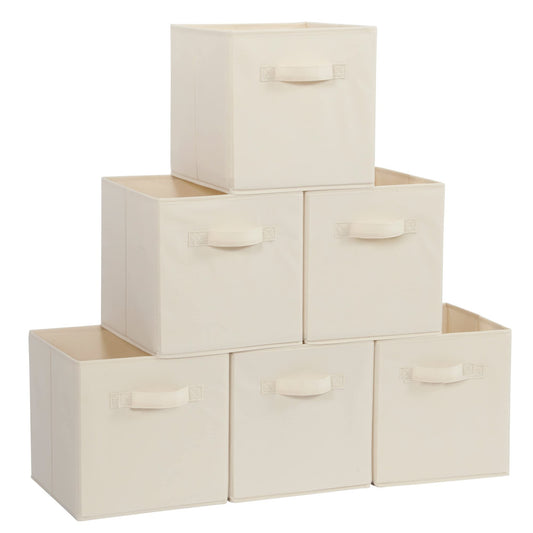 Storage Cubes 11 Inch Collapsible Storage Bins with Handles 6 Pack Fabric Foldable Bins for Organization Beige