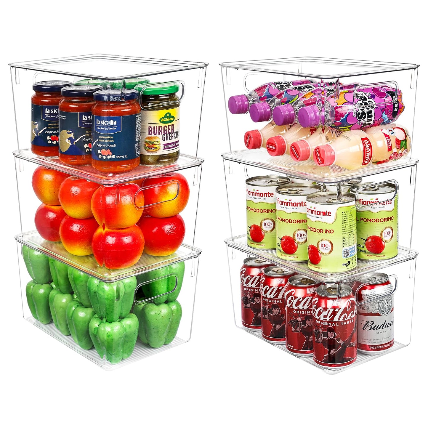 6 Pack Stackable Storage Bins with Handle for Pantry Organization and Storage
