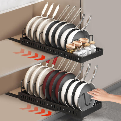 2 Pcs Pot Storage Rack Pan Lid Dish Holder Bakeware Organizer with Slide Rails
