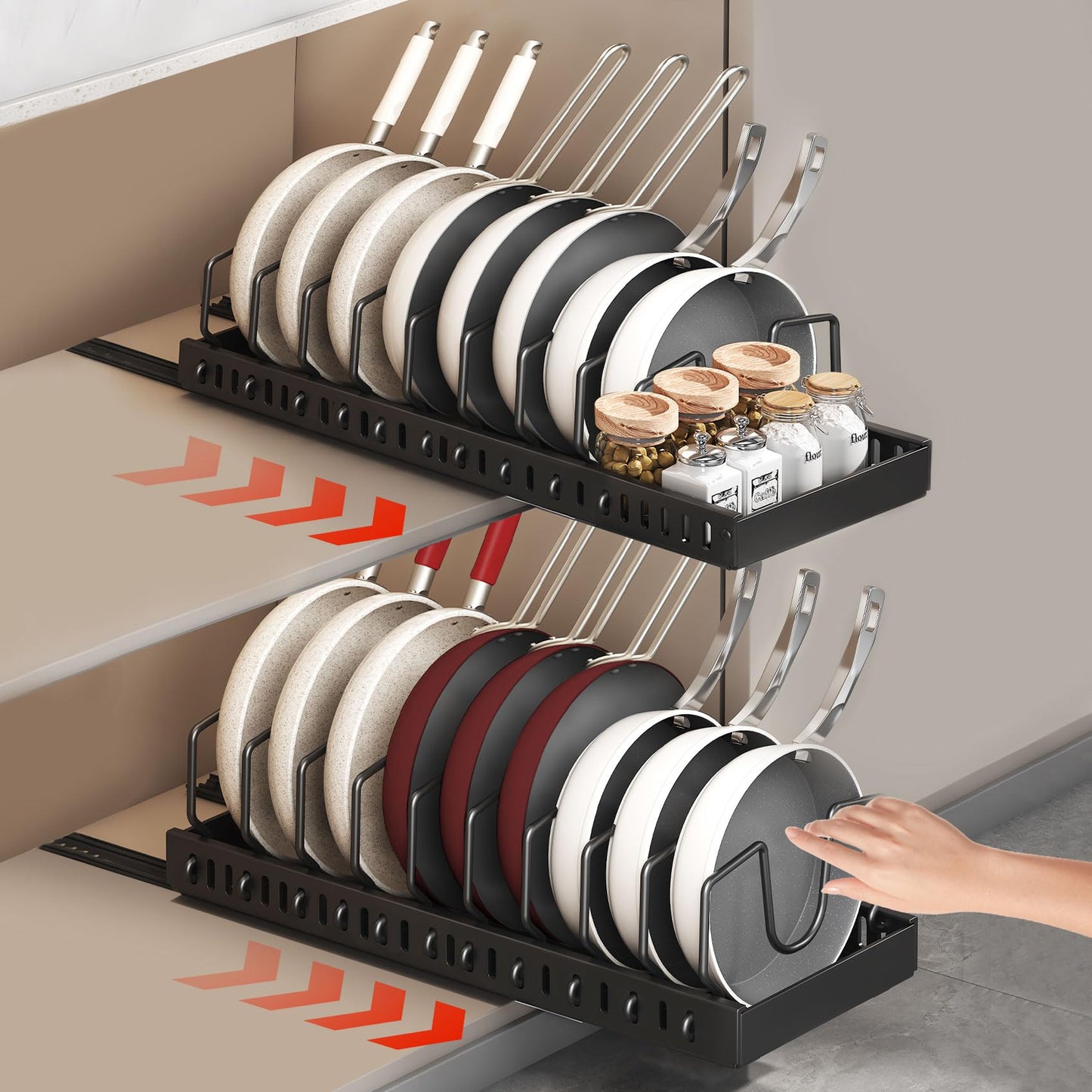 2 Pcs Pot Storage Rack Pan Lid Dish Holder Bakeware Organizer with Slide Rails